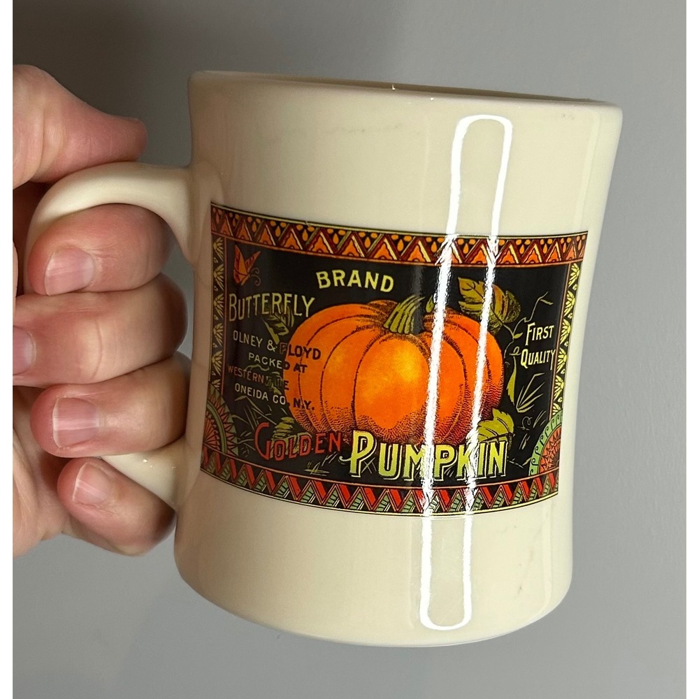 Starbucks Barista 2003 Golden Pumpkin Butterfly Brand Vintage Style Coffee Mug